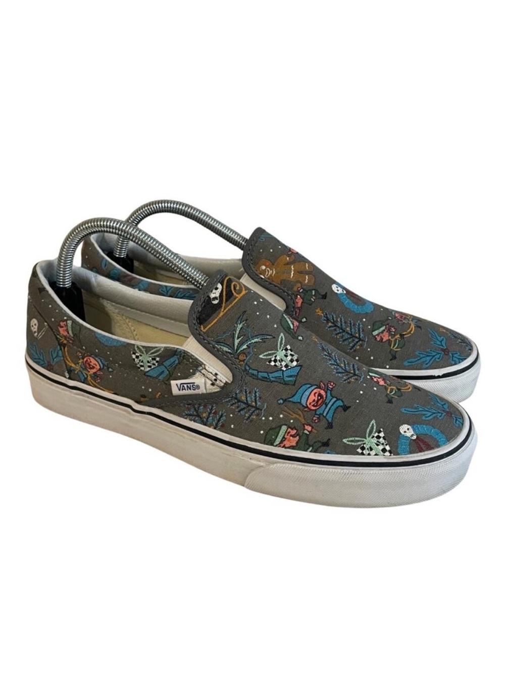 Vans Van Doren Slip On Holiday Print Sneakers Pewter Gray Men's 9 Women's 10.5